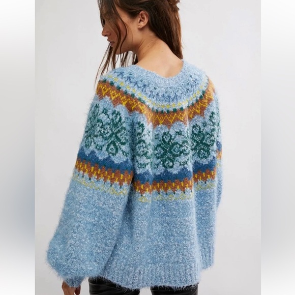 FREE PEOPLE Festive Frost Norway Sweater Sz M - Picture 5 of 7